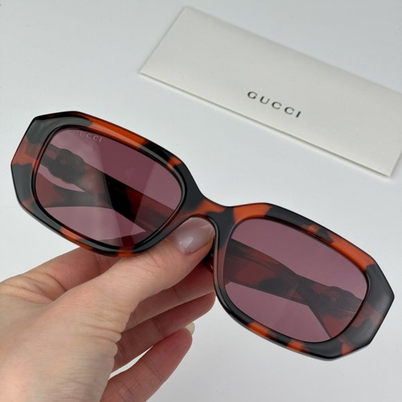 Gucci GG1535S 005 BRAND NEW Sunglasses Orange Havana Violet Women Geometric - Picture 3 of 11